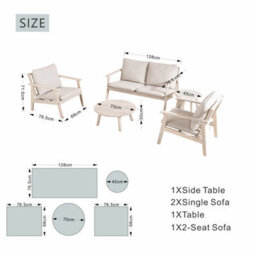 Abrihome 6 Piece Wood Garden Sofa Set - 3 Seater & 2 Armchairs - Nordic Outdoor Furniture With Cushions - thumbnail 8