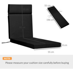 Outsunny Set Of 2 Lounger Cushions Only Deep Seat Patio Cushions Black - thumbnail 3