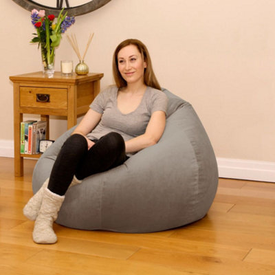 rucomfy Beanbags Rucomfy Indoor Adults Classic Slouchbag Bean Bag Chair - Velvet Grey Lounge Seat - image 1