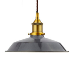 Slate Grey Small Trinity Metal Painted Dome Pendant Light With Antique Gold Lamp Holder And Brown Twisted Cable - Se Home