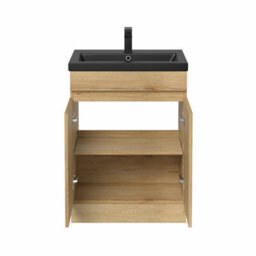 Affine 600mm Bathroom Vanity Unit Black Basin Furniture Floorstanding Soft Close Oak - thumbnail 4