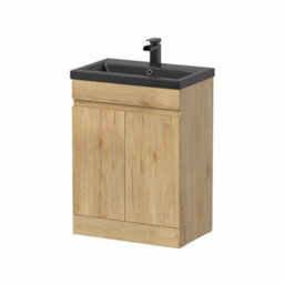 Affine 600mm Bathroom Vanity Unit Black Basin Furniture Floorstanding Soft Close Oak - thumbnail 3