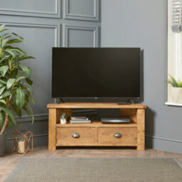 Off the Grain Corner Tv Stand With Drawers  Made From Solid Wood - 120Cm Rugger Brown Finsh - thumbnail 2
