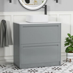 Royal Bathrooms Royal Bathroom Elmore 800mm Matt Pebble Grey Freestanding Bathroom Vanity Unit 2 Drawer Plain White Worktop With Elena Basin - thumbnail 1