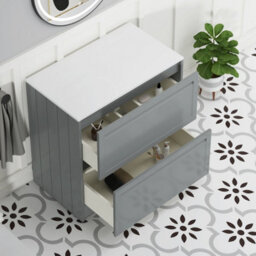 Royal Bathrooms Royal Bathroom Elmore 800mm Matt Pebble Grey Freestanding Bathroom Vanity Unit 2 Drawer Plain White Worktop With Elena Basin - thumbnail 6