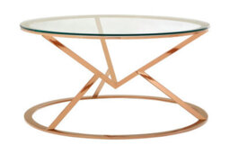 Orsina Unique Corseted Round Rose Gold Coffee Table, Geometric Display Table, Versatile Decorative Coffee Table - thumbnail 1