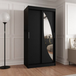 Arte Black Sliding Wardrobe W100Cm X H200Cm X D62Cm - Sleek, Light-Reflecting Design - thumbnail 1