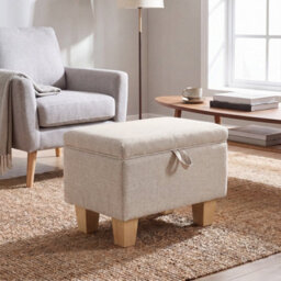 Living And Home Beige Linen Upholstered Storage Ottoman With Lift-Up Lid, 49Cm W X 33Cm D X 36Cm H - thumbnail 2