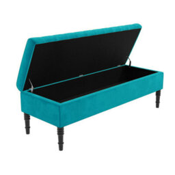 Safar 150Cm Ottoman Storage Bench - Plush Velvet Shoe Bench - Teal Lined Upholstery Storage Footstool - thumbnail 5