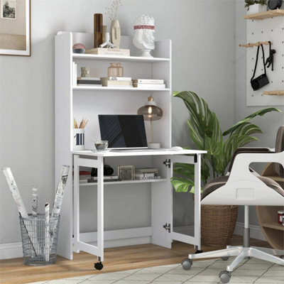 Computer Desk With Foldable Desktop And Storage Shelves, Study Table, White - image 1