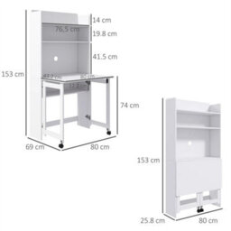 Computer Desk With Foldable Desktop And Storage Shelves, Study Table, White - thumbnail 2