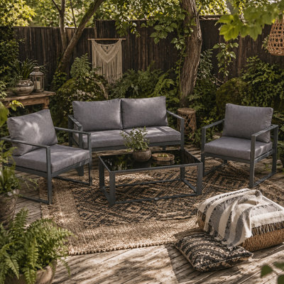 Wyld Haus Luro 4-Seater Grey Garden Sofa Set - Aluminium Frame With 2 Armchairs And Coffee Table - image 1