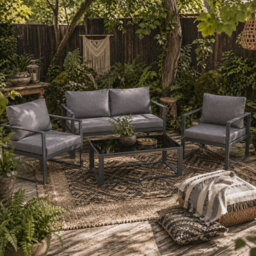 Wyld Haus Luro 4-Seater Grey Garden Sofa Set - Aluminium Frame With 2 Armchairs And Coffee Table - thumbnail 1