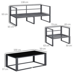 Wyld Haus Luro 4-Seater Grey Garden Sofa Set - Aluminium Frame With 2 Armchairs And Coffee Table - thumbnail 4