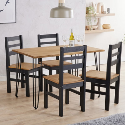 Core Products Augusta Antique Waxed Pine 118Cm Wide Dining Table With 4 Black Pine Chairs - image 1