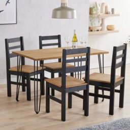 Core Products Augusta Antique Waxed Pine 118Cm Wide Dining Table With 4 Black Pine Chairs - thumbnail 1