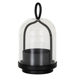 Hill Interiors Nyx Large Candle Holder With Glass Cloche - L10 X W10 X H23 Cm - Black