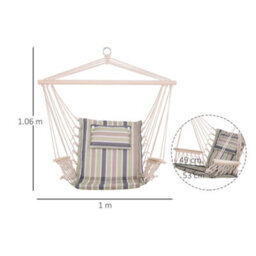 Outsunny Hammock Hanging Rope Chair Swing W/cushion 100Kg Multicolour Stripe - thumbnail 3