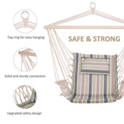 Outsunny Hammock Hanging Rope Chair Swing W/cushion 100Kg Multicolour Stripe - thumbnail 4