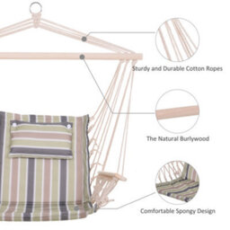 Outsunny Hammock Hanging Rope Chair Swing W/cushion 100Kg Multicolour Stripe - thumbnail 7
