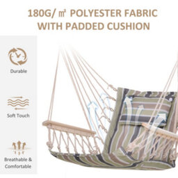 Outsunny Hammock Hanging Rope Chair Swing W/cushion 100Kg Multicolour Stripe - thumbnail 5