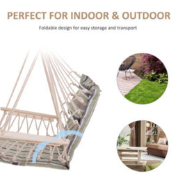Outsunny Hammock Hanging Rope Chair Swing W/cushion 100Kg Multicolour Stripe - thumbnail 6