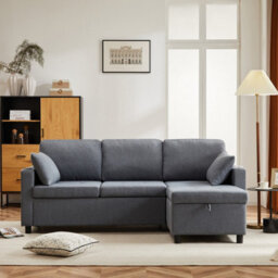 L-Shaped Convertible Corner Sofa Bed With Storage Under Seat For Living Room Grey - thumbnail 2