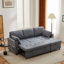 L-Shaped Convertible Corner Sofa Bed With Storage Under Seat For Living Room Grey - thumbnail 3
