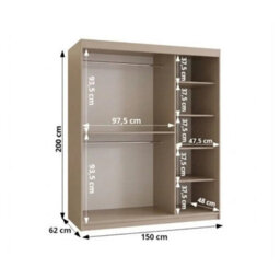 Arten Almeria Cashmere 150Cm 2 Door Mirrored Sliding Wardrobe With Soft Neutral Finish - thumbnail 3