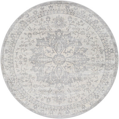 Livabliss Round Monaco-Vintage Grey Ivory Cream Traditional Boho Living Dining Bedroom Rug 200 X 200 Cm Easy Care, Non Shedding - image 1
