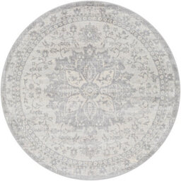 Livabliss Round Monaco-Vintage Grey Ivory Cream Traditional Boho Living Dining Bedroom Rug 200 X 200 Cm Easy Care, Non Shedding - thumbnail 2