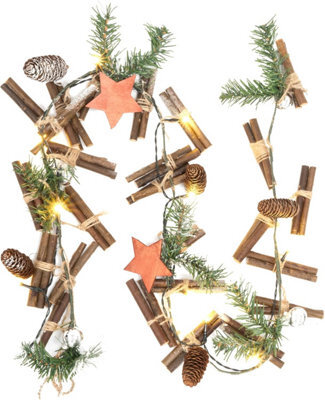 Globrite Frosted 1M Christmas Garland Wreath With 10 Warm White Leds - Fitted With Fairy Lights, Baubles, Pine Cones & Berries - image 1