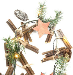 Globrite Frosted 1M Christmas Garland Wreath With 10 Warm White Leds - Fitted With Fairy Lights, Baubles, Pine Cones & Berries - thumbnail 3