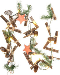 Globrite Frosted 1M Christmas Garland Wreath With 10 Warm White Leds - Fitted With Fairy Lights, Baubles, Pine Cones & Berries