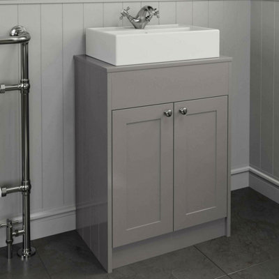 Affine 600mm Grey Traditional Vanity Unit Countertop Rectangle Basin Bathroom Furniture - image 1