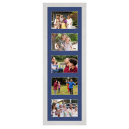 AK Frames 26X8 White Ash Modern Multi Photo Frame With Blue Mount - Holds 5 Apertures (5X) 6X4 Photos - thumbnail 1