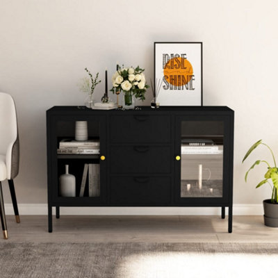 Berkfield Sideboard Black 105X35X70 Cm Steel And Tempered Glass - image 1