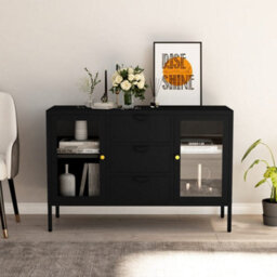 Berkfield Sideboard Black 105X35X70 Cm Steel And Tempered Glass