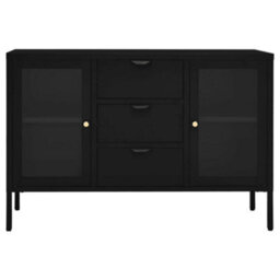 Berkfield Sideboard Black 105X35X70 Cm Steel And Tempered Glass - thumbnail 3