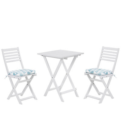 Beliani Bistro Set With Cushions Folding Fiji Acacia Wood Blue - image 1