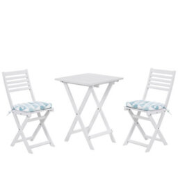 Beliani Bistro Set With Cushions Folding Fiji Acacia Wood Blue - thumbnail 1