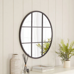 The Furniture Market Industrial Medium Round Black Framed Metal Window Wall Mirror 80Cm Diameter - thumbnail 3