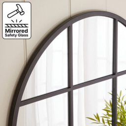 The Furniture Market Industrial Medium Round Black Framed Metal Window Wall Mirror 80Cm Diameter - thumbnail 4