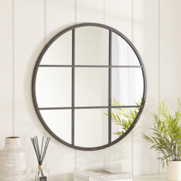The Furniture Market Industrial Medium Round Black Framed Metal Window Wall Mirror 80Cm Diameter - thumbnail 1
