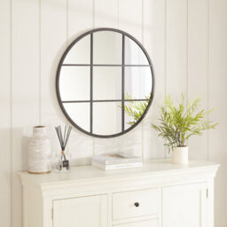 The Furniture Market Industrial Medium Round Black Framed Metal Window Wall Mirror 80Cm Diameter - thumbnail 2