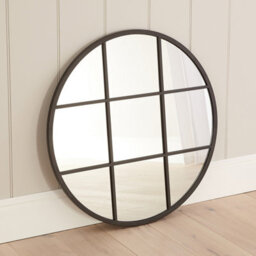 The Furniture Market Industrial Medium Round Black Framed Metal Window Wall Mirror 80Cm Diameter - thumbnail 6