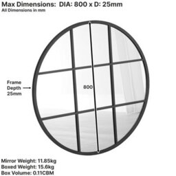 The Furniture Market Industrial Medium Round Black Framed Metal Window Wall Mirror 80Cm Diameter - thumbnail 9