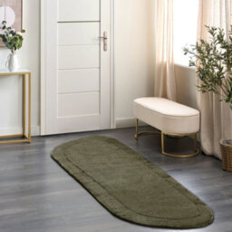 Beliani Dark Green Hand-Tufted Viscose Wool Long Oval Rug 80 X 250 Cm - thumbnail 2
