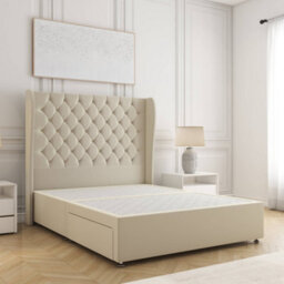 Bsspoke Amelia Divan Bed Set Cream Plush Velvet With 54Inch Wingedback Panel Headboard No Drawers No Mattress In All Sizes - thumbnail 1