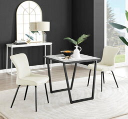 Furniturebox Uk Carson White Marble Effect Square Dining Table & 2 Cream Nora Black Leg Chairs - thumbnail 1